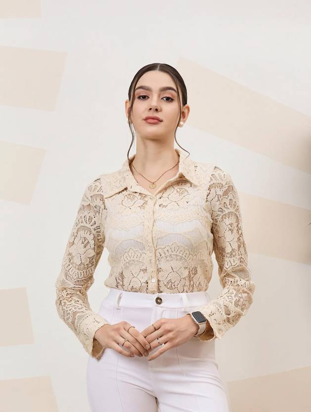 Shally Bhasin By Athena Women Regular Fit Self Design Button Down Collar Casual Shirt