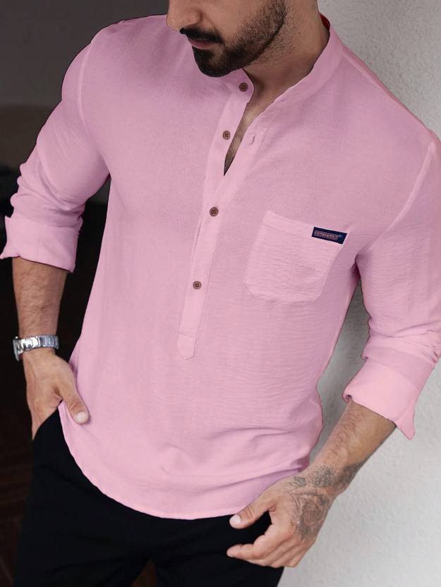 COMBRAIDED Men Regular Fit Self Design Cut Away Collar Casual Shirt