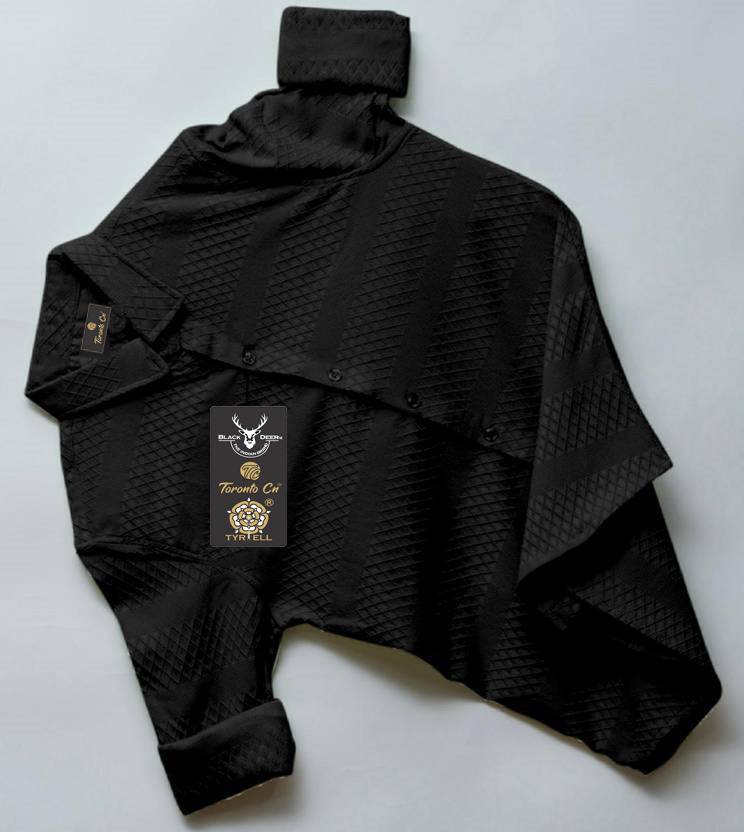 TorontoCN Men Self Design Casual Black Shirt