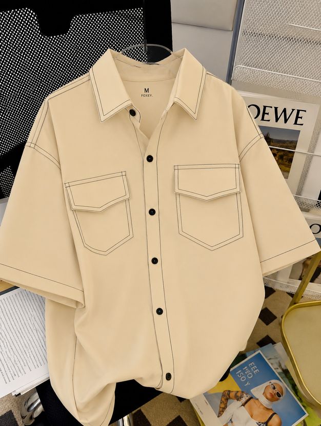 FOXEY Men Oversized Fit Solid Spread Collar Shirt - Image 8