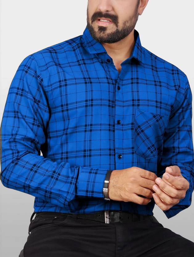 HKV FASHION Men Checkered Casual Blue Shirt