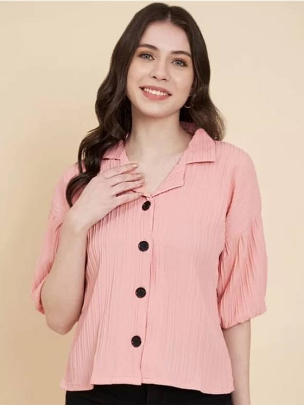 BONDEYE FASHION Women Regular Fit Self Design Button Down Collar Casual Shirt