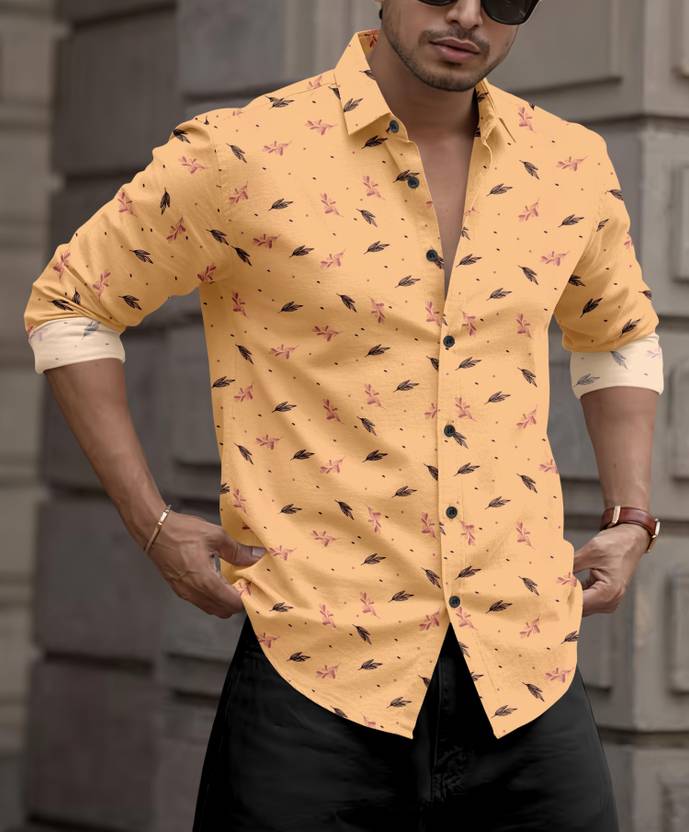 SANBROS Men Regular Fit Printed, Floral Print Cut Away Collar Casual Shirt