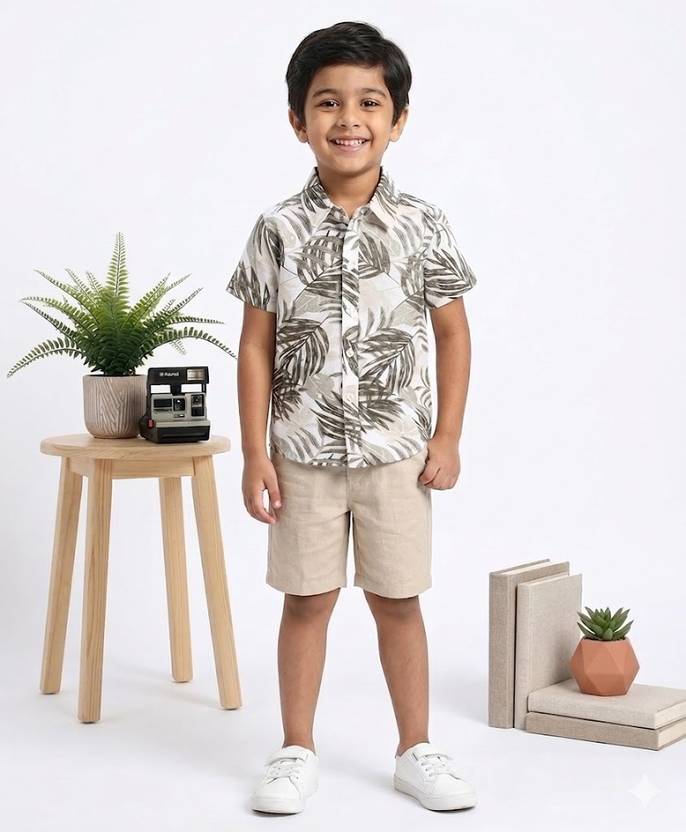 DHEER FASHION Boys Regular Fit Floral Print Spread Collar Casual Shirt