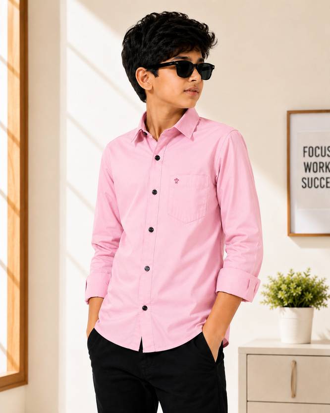 boldcloth Boys Solid Casual Pink Shirt