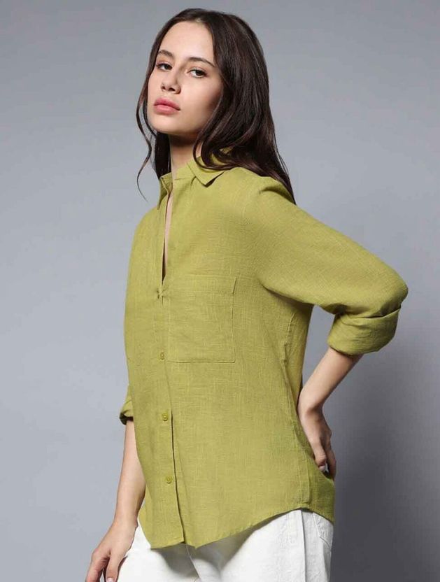 METRONAUT Women Boxy Fit Solid Spread Collar Casual Shirt - Image 2
