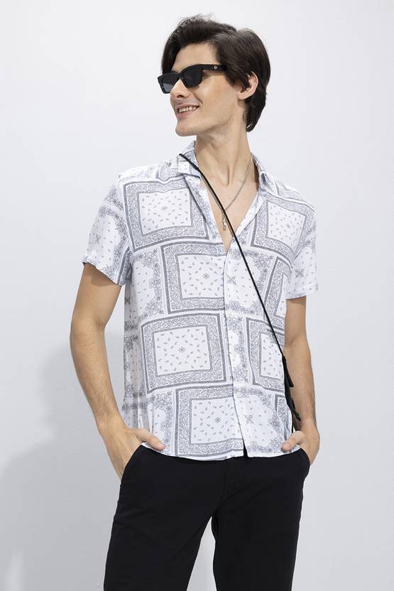 Snitch Men Slim Fit Printed Spread Collar Casual Shirt