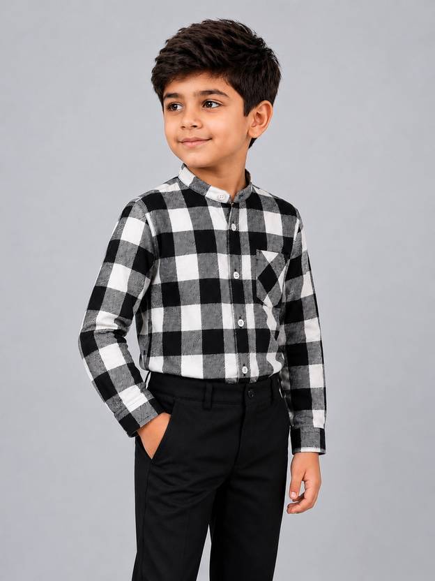 KIDGARB Boys Regular Fit Solid Mandarin Collar Casual Shirt