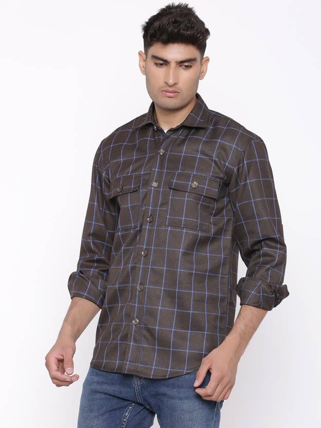 Men Regular Fit Checkered Spread Collar Casual Shirt