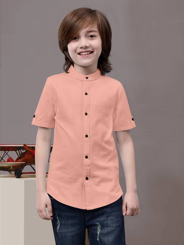 AARKENNA Boys Solid Casual Orange Shirt