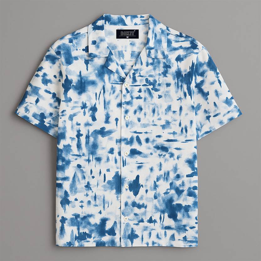 BIKIT Men Printed Casual Blue, White Shirt