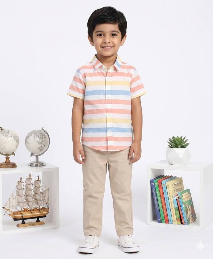 DHEER FASHION Boys Regular Fit Striped Spread Collar Casual Shirt