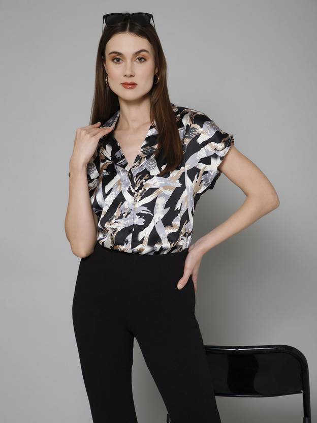 PURYS Women Printed Casual Black, White, Brown Shirt