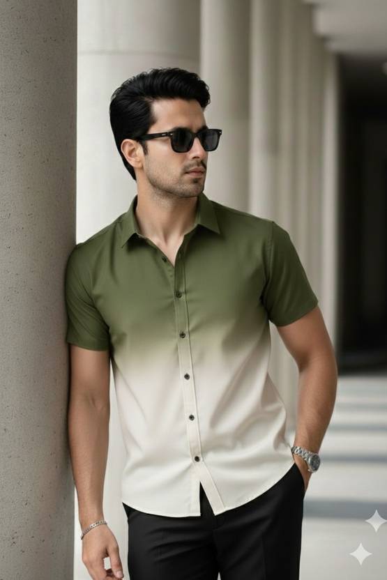 bollydolldesigner Men Regular Fit Printed Cut Away Collar Casual Shirt