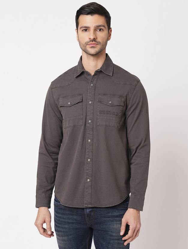 ROOKIES Men Solid Casual Grey Shirt