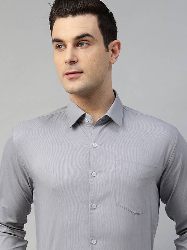 Hancock Men Self Design Formal Grey Shirt