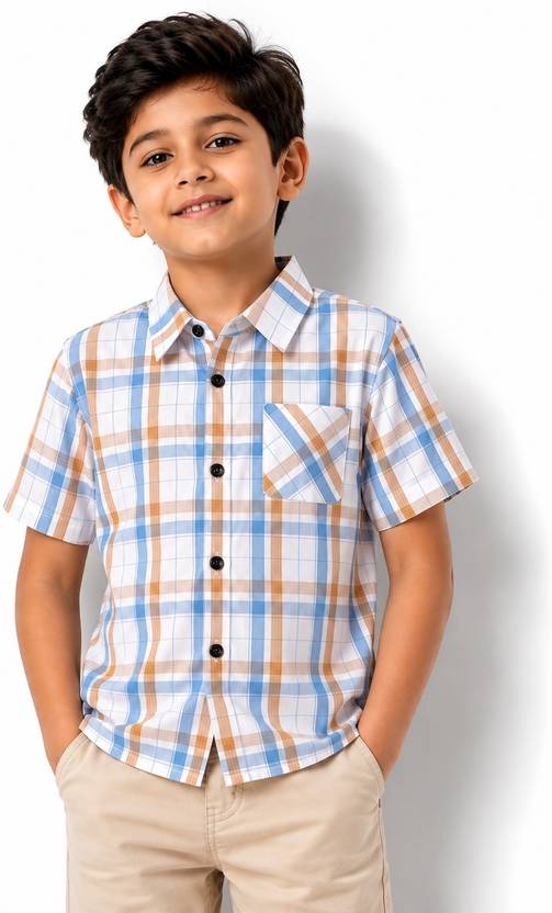 Labhkala Boys Regular Fit Checkered Spread Collar Casual Shirt