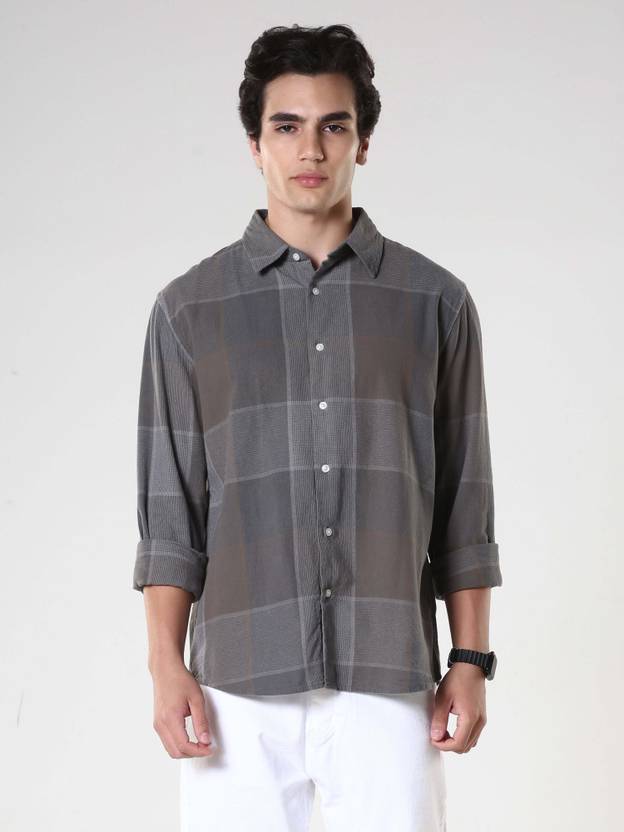 ESPANSHE Men Checkered Casual Grey Shirt