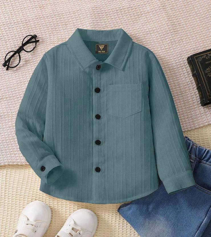 BHUMIKA CREATION Boys Self Design Casual Green Shirt