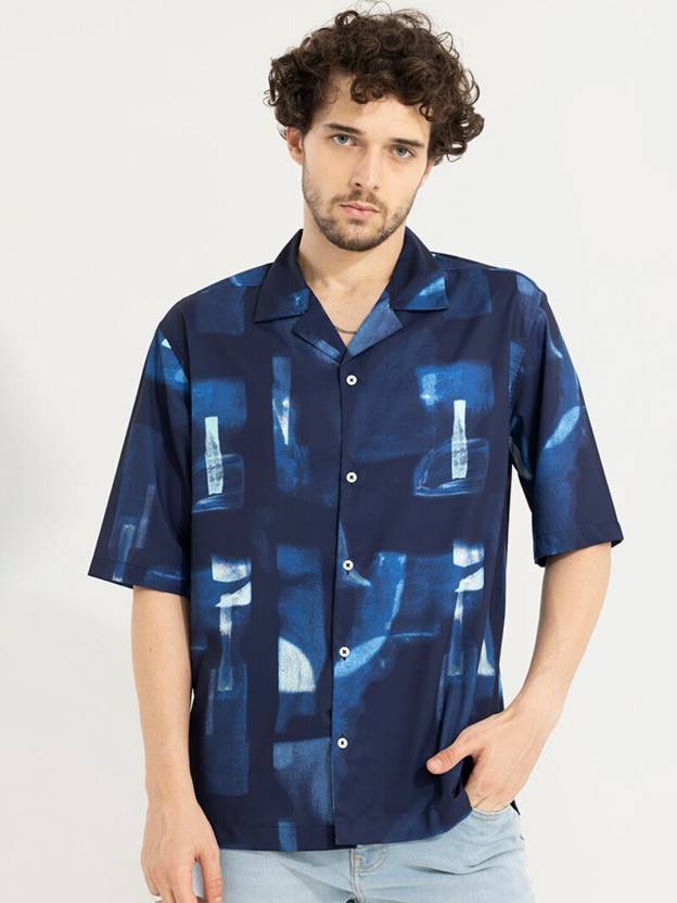 Snitch Men Printed Casual Dark Blue, White, Blue Shirt - Buy Snitch Men ...