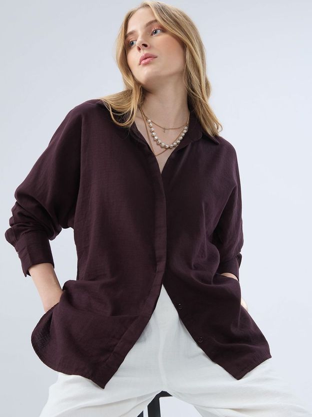 METRONAUT Women Boxy Fit Solid Spread Collar Casual Shirt - Image 9