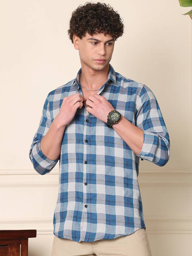 Tanip Men Regular Fit Checkered Spread Collar Casual Shirt
