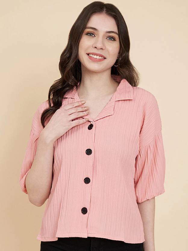 EKASYA Women Regular Fit Solid Lapel Collar Casual Shirt