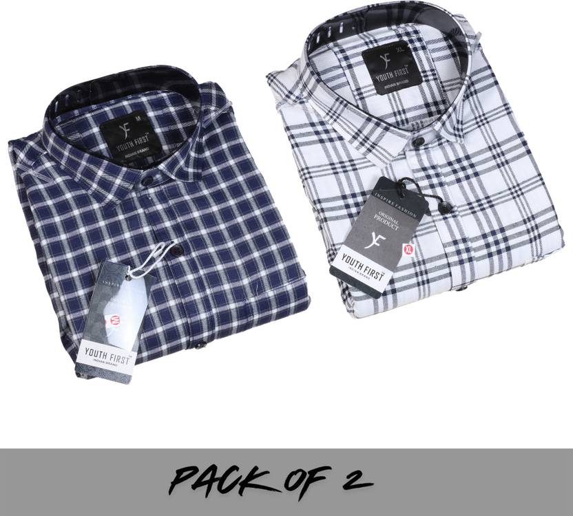 youth first Men Regular Fit Checkered Spread Collar Casual Shirt  (Pack of 2)