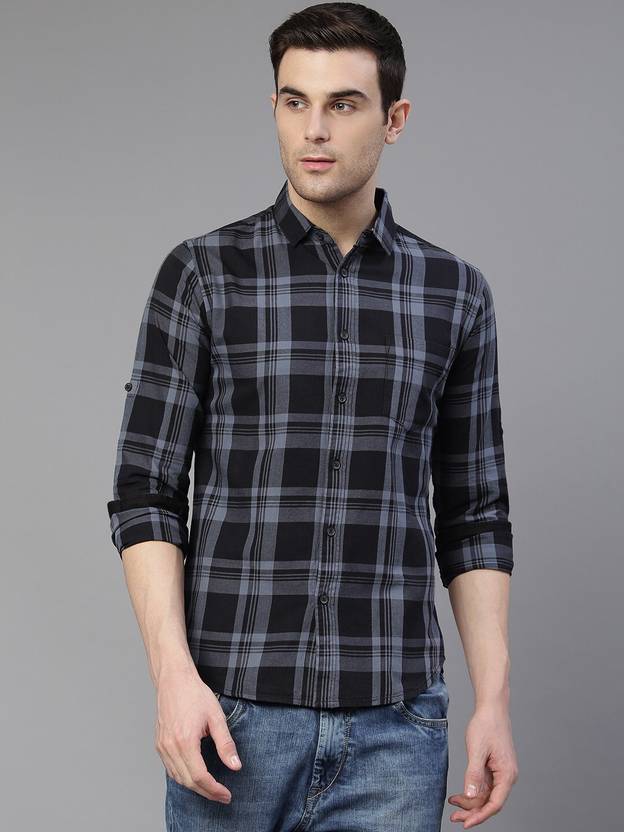 Dennis Lingo Men Slim Fit Checkered Slim Collar Casual Shirt