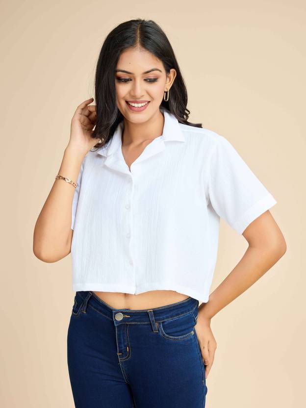 Fashion Ritmo Women Relaxed Fit Fit Solid Spread Collar Party Shirt