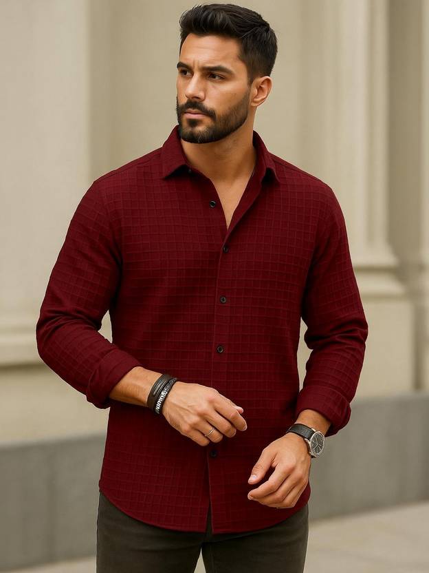 JACKBELLA Men Regular Fit Self Design Slim Collar Casual Shirt