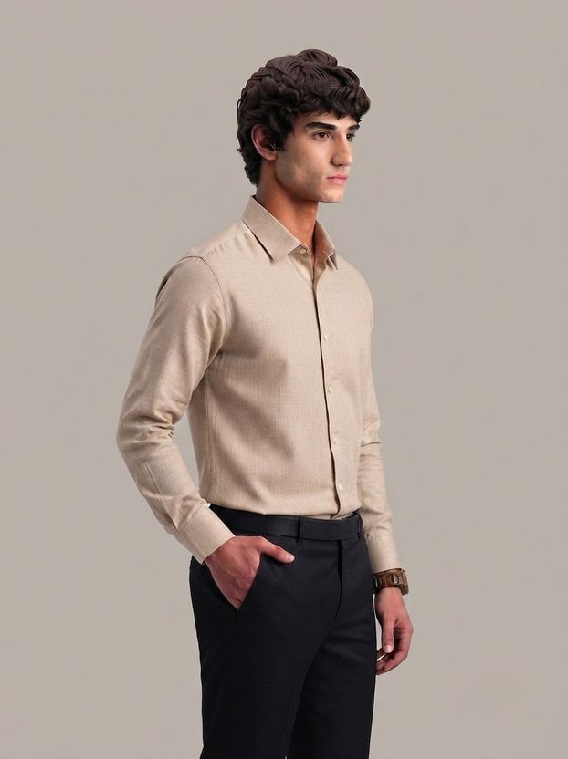 INDICLUB Men Regular Fit Solid Spread Collar Shirt - Image 3