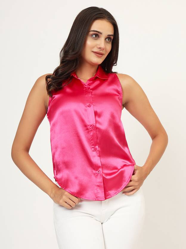 CHARMGAL Women Slim Fit Solid Button Down Collar Casual Shirt