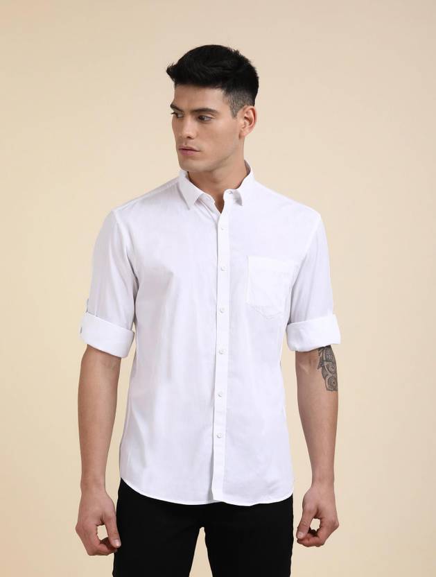HIGHLANDER Men Slim Fit Solid Spread Collar Casual Shirt