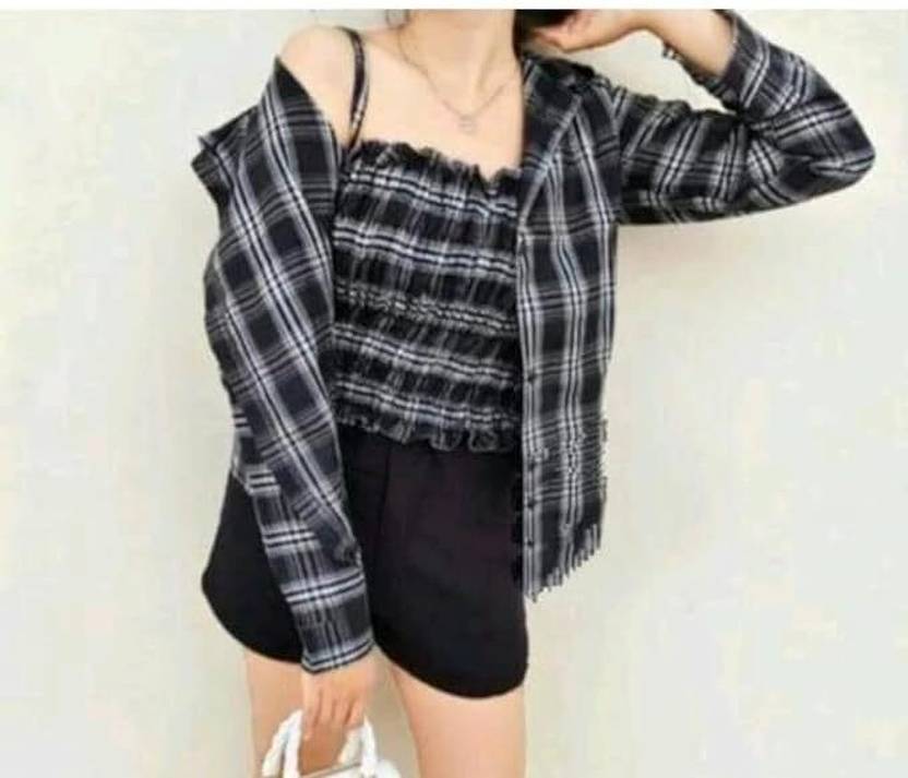 VASHENTERPRIS Women Regular Fit Checkered Spread Collar Casual Shirt