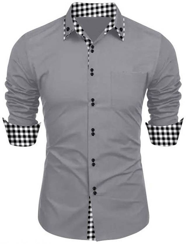 DEELMO Men Regular Fit Solid Button Down Collar Casual Shirt