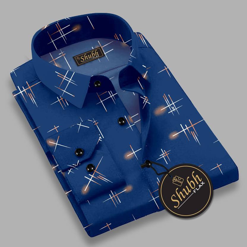 SHUBHFLAX Men Regular Fit Printed Cut Away Collar Formal Shirt