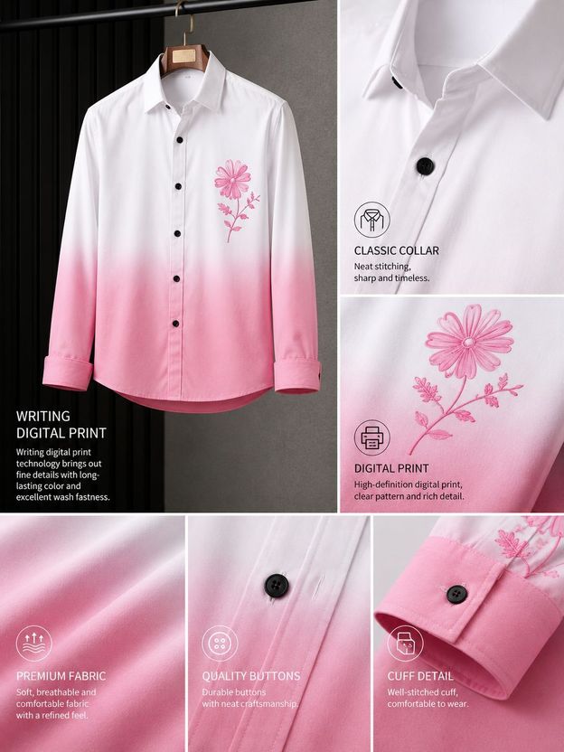 LENUS Men Dyed/Ombre Casual White, Black Shirt - Image 3