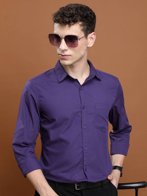 HIGHLANDER Men Solid Casual Purple Shirt