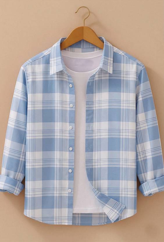 SHIRTZONE Men Checkered Casual Light Blue Shirt