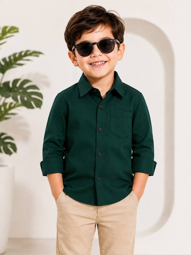 Labhkala Boys Regular Fit Solid Spread Collar Casual Shirt