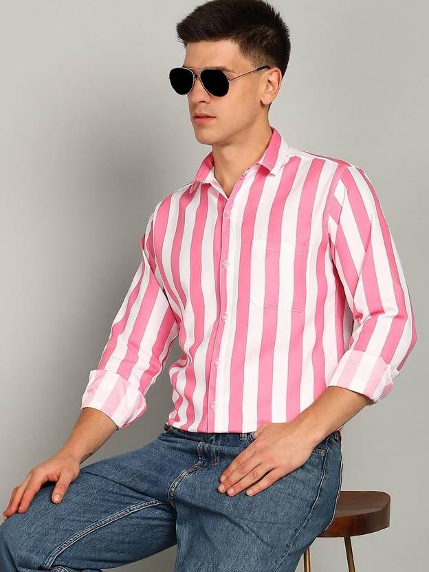 RODEIZ Men Slim Fit Striped Spread Collar Casual Shirt