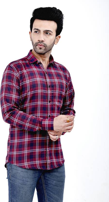 Banana plug Men Regular Fit Checkered Spread Collar Casual Shirt