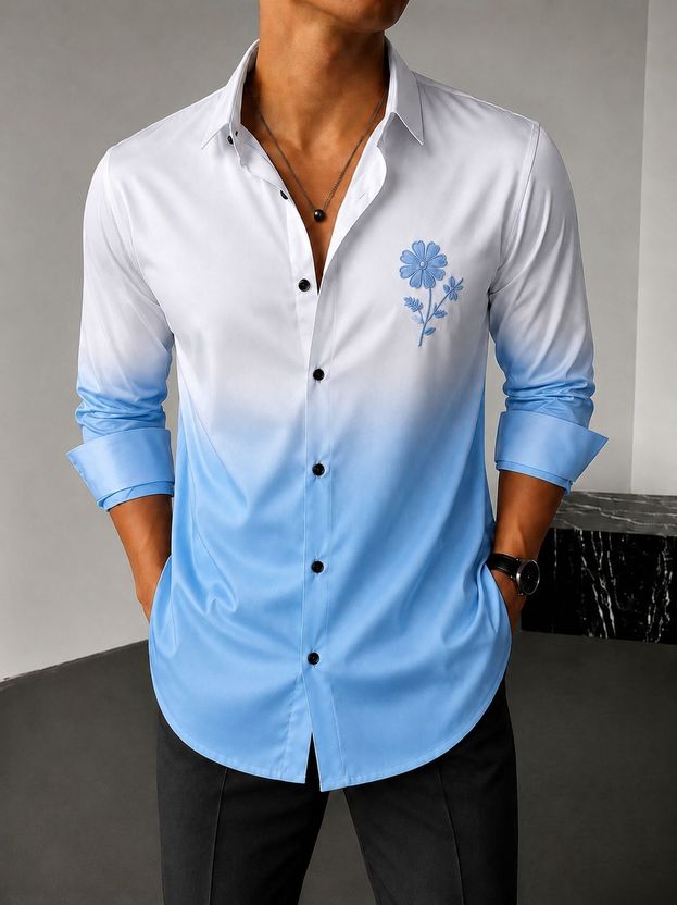 LENUS Men Dyed/Ombre Casual White, Black Shirt - Image 7