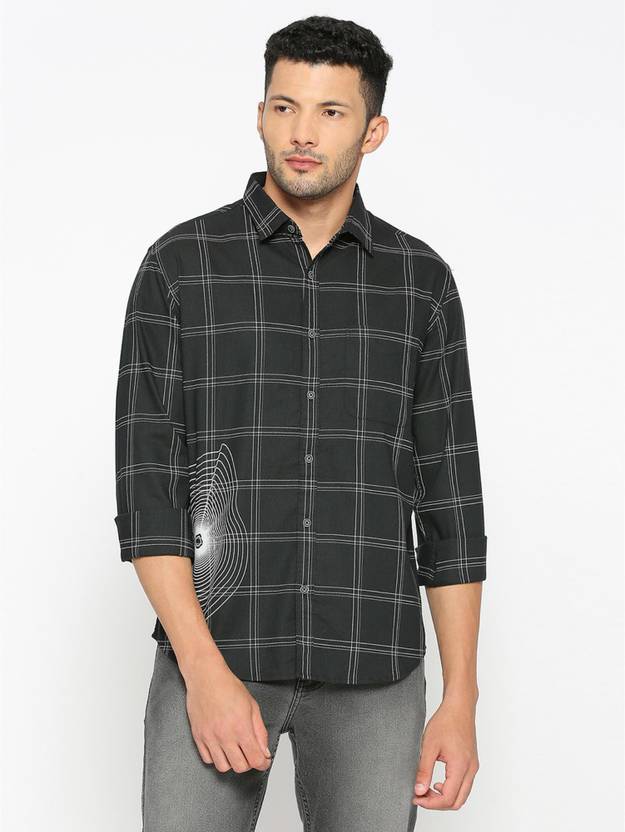 SNX Men Tailored Fit Printed Spread Collar Casual Shirt