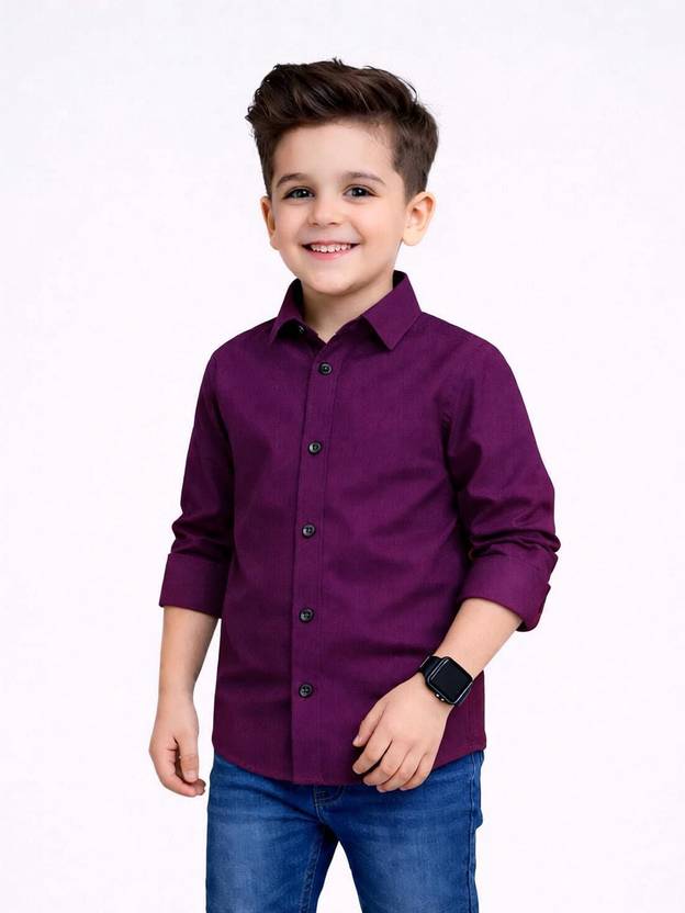 MACWEAR Boys Regular Fit Solid Spread Collar Casual Shirt
