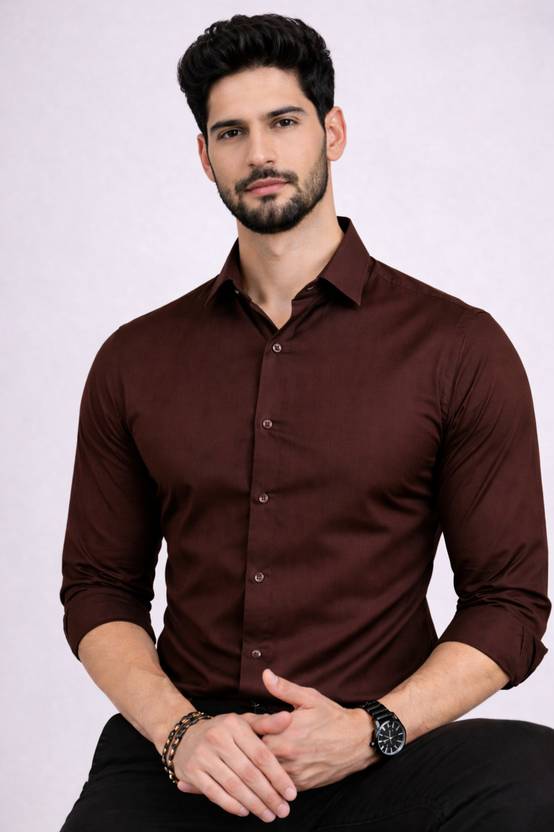PRIVASTRAM Men Solid Formal Brown Shirt
