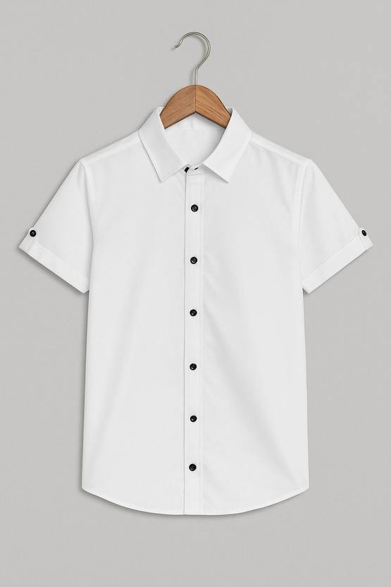 INDOSTREND Boys Solid Casual White Shirt