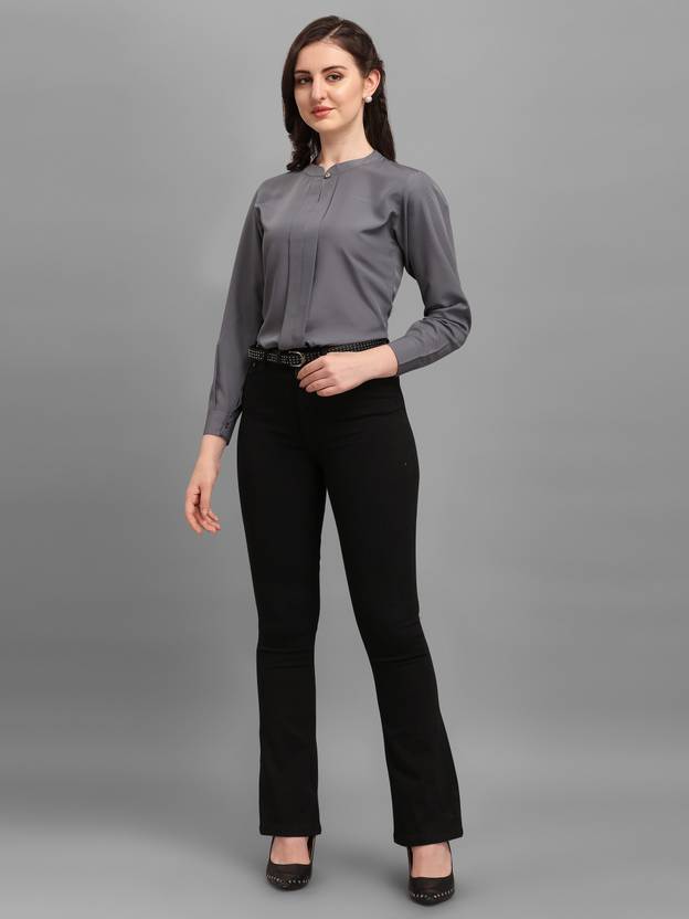 Kinjo Women Solid Formal Grey Shirt