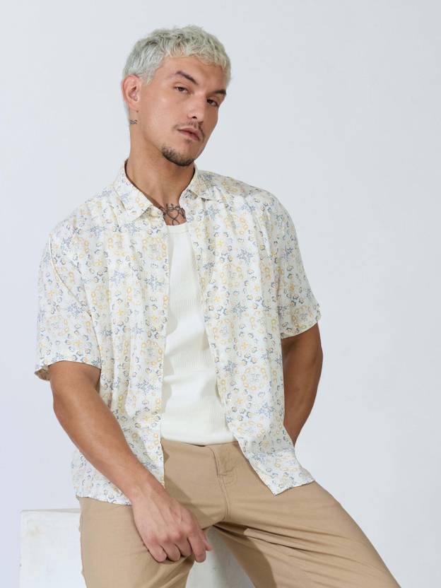 ESPANSHE Men Printed Casual Yellow Shirt